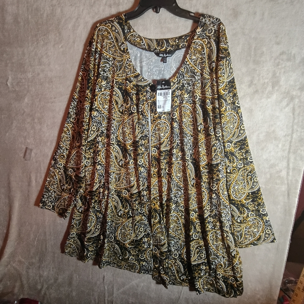 Ulla Popken Plus Size 32/34 Paisley Long Sleeve One Button Duster Jacket